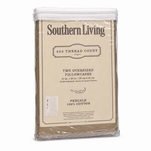 Southern Living 2 Oversized Pillowcases Taupe 450TC Percale Discontinued NIP